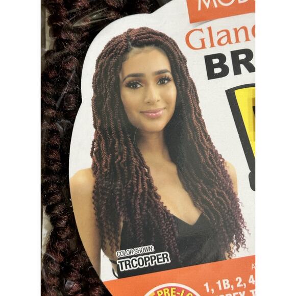 Model Glance 2X Bomb Twist 18” Crochet Braids TRCOPPER prelooped 24 Strands - Picture 3 of 7